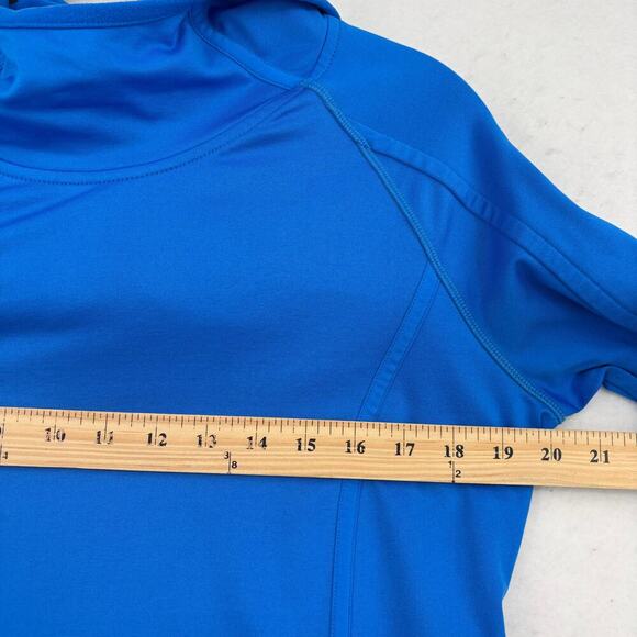 Athleta Sweatshirt Size M Blue Hooded Fleece Lined Hoodie Thumbholes Mock Neck - Picture 9 of 12